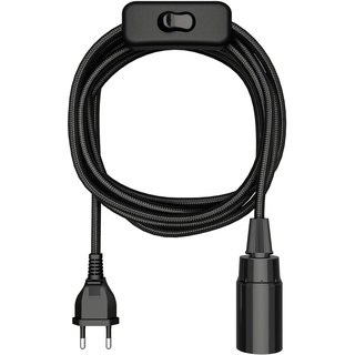ledscom.de Textilkabel LEHA, Stecker, Schalter, schwarz, 3 m, Lampen-Fassung, 1x E14 max. 60W