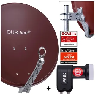 DUR-line DUR-line 2 Teilnehmer Set - Qualitäts-Alu-Satelliten-Komplettanlage - Sat-Spiegel