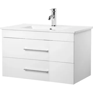 WELLTIME »Florenz Badmöbel Badschrank mit Waschbecken« Waschplatz mit 2 Auszügen und Softclose Breite 80cm, weiß