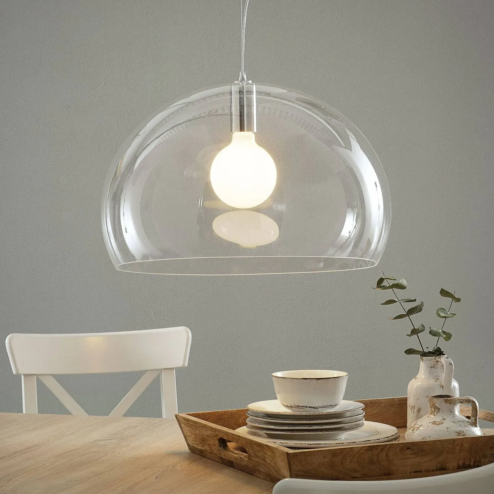 Kartell Design Hängelampe FL/Y, dimmbar, klar / transparent, für Wohn- / Esszimmer, Kunststoff, Design, Pendelleuchte - 52 cm - 52 cm - 33 cm