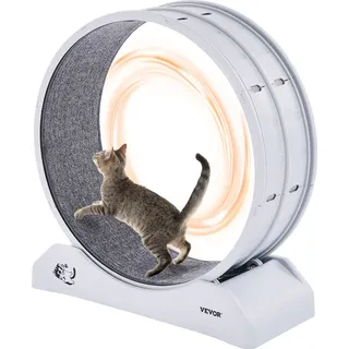 Vevor Katzenlaufrad, Laufrad Katzen mit sicherer Bremse & Laufbahn aus Teppich, leiser Betrieb, Laufband für Katzen bis zu 4kg, Katzenrad für Gewichtsverlust & Gesundheit, weiß