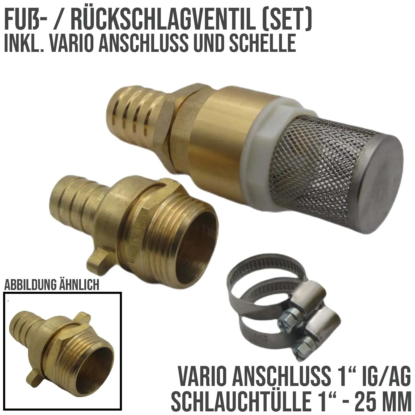 25 mm 1 Zoll Rückschlagventil Saugkorb Fußventil mit Schlauchtülle Messing + va..."
