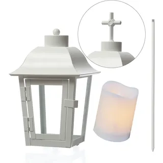 MARELIDA Grablaterne mit Mini LED Kerze | Grablampe mit 2 wechselbaren Spitzen/Erdspieß -...