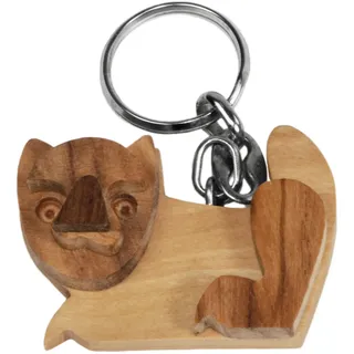Schlüsselanhänger Katze aus Olivenholz - Detailgetreu, robust & widerstandsfähig - 5x5cm Braun - Perfekt als Geschenk - Unikat aus Italien