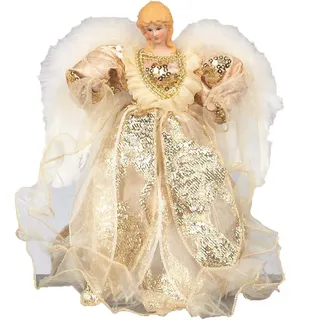 Hochwertiger Engel als Dekoration für die Christbaumspitze, gold- und elfenbeinfarben, 30 cm