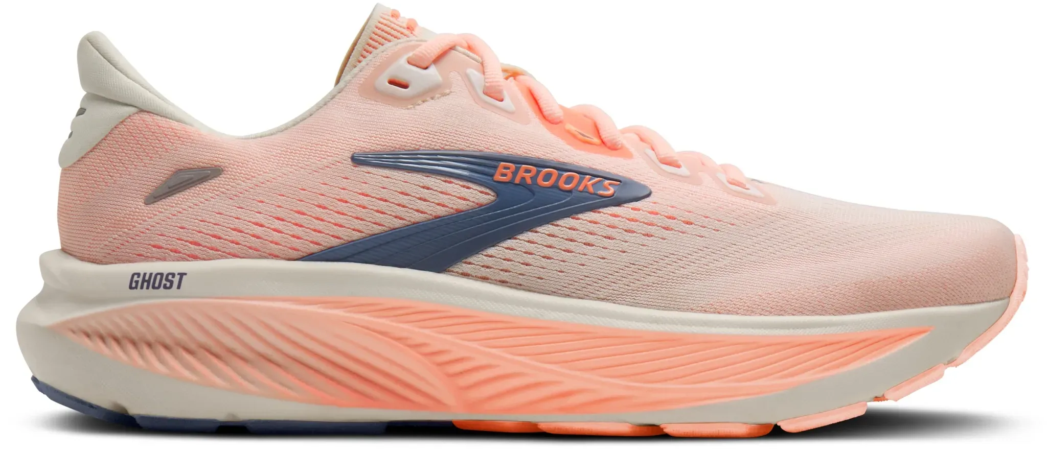 Brooks Ghost 18 Damen Laufschuh Schmal (2A) Star White/Cyber Peach/Grey - 44