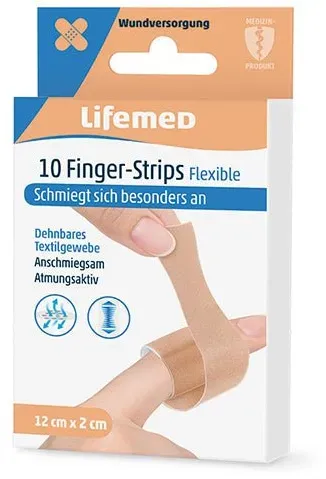 Lifemed 10 Finger-Strips 12 cm x 2 cm hautfarben "Flexible" 12 Packungen à 10 Stück = 120 Stück