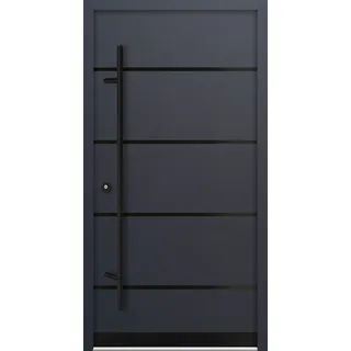 Krongart Stahl-Aluminium-Haustür DS68AC Modell 22 BLACKLINE mit 4 Streifen + Wetterschenkel DIN links - nach innen öffnend Anthrazit (Dekor-Folie) 1100 mm x 2100 mm