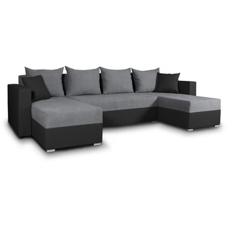 Sofnet Wohnlandschaft Beno, mit Schlaffunktion und Bettkasten, Ecksofa, U-Form Couch, Schlafsofa schwarz