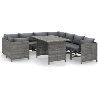 vidaXL 9-tlg. Garten-Lounge-Set mit Kissen Poly Rattan Grau