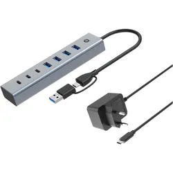 Conceptronic HUBBIES20GP (USB-C, 7 Ports), Dockingstation + USB Hub, Grau