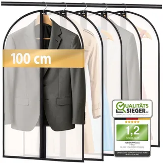 FiRiO® 5 x Premium Kleiderschutzhüllen mottensicher, atmungsaktiv & wasserfest - Kleidersäcke mit Reißverschluss - Kleiderhülle transparent für Anzug, Hemd & Co - Mottenschutzhüllen - Größe: 100x60cm