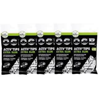 OCB ActivTips Extra Slim 6 mm - Aktivkohlefilter mit Keramikkappen - 5 Beutel a 50 Stück = 250 Filter
