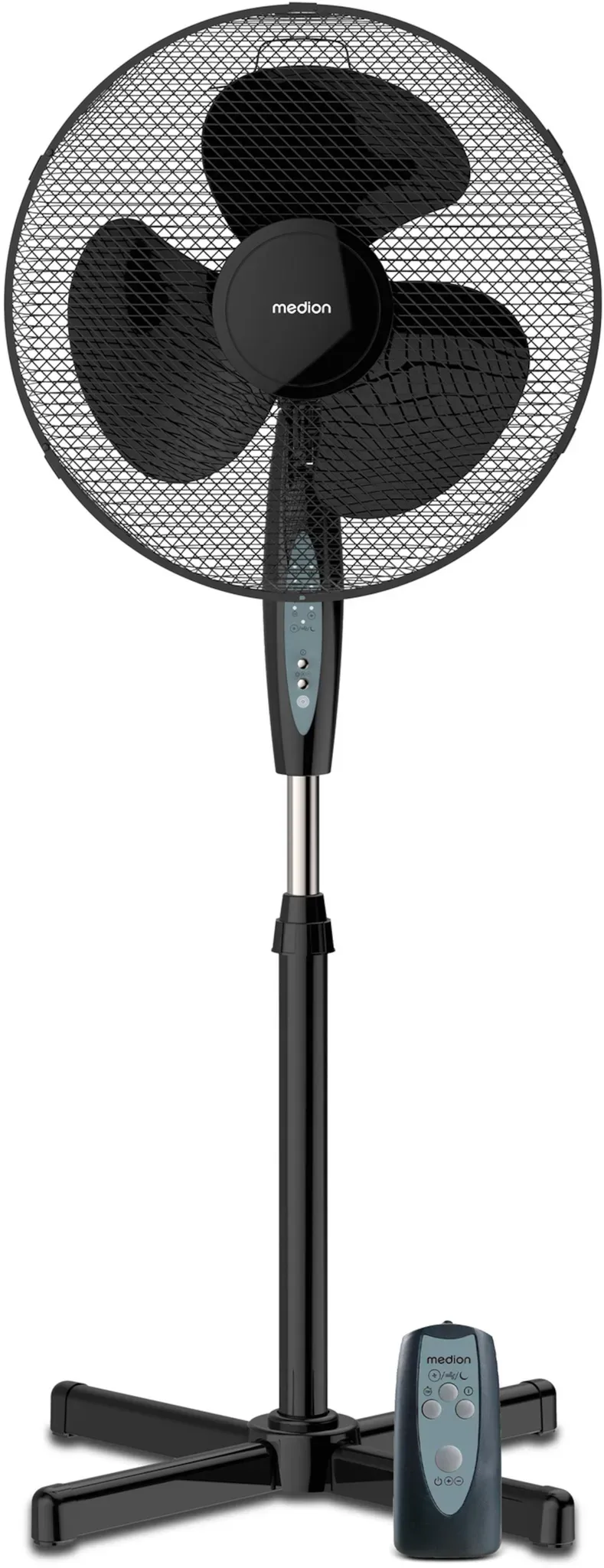 MEDION LIFE E10 SF Standventilator mit Fernbedienung (MD 18795), 3 Geschwindigkeitsstufen, verstellbarer Höhe, Schwenkfunktion, Timer-Funktion