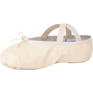 tanzmuster Ballettschuhe Mädchen - DANI - ganze Ledersohle- Sandfarben Größe 24 - Ballettschläppchen für Kinder - rosa beige Tanzschuhe fürs Ballett - 24 EU