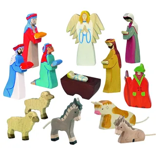 Holztiger Krippenfiguren - Großes Set - 13 Krippenfiguren und Tiere