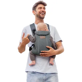 Jané Dual Ergonomische Babytrage, Ab Geburt (3,5–15 kg), 3 Tragepositionen, Gepolstert und Atmungsaktiv, Grau