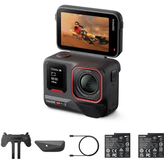 Insta360 Ace Pro 2 Pack Dual Akku – wasserdichte 8K-Action-Kamera mit Leica, 1/1,3 Zoll Sensor, Dual-KI-Chip, niedrige Lichtqualität, fortschrittliches Audio, klappbares Display, KI-Edition, Motorrad