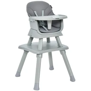 Costway 6-in-1 Babyhochstuhl, Hochstuhl & Essstuhl & Lerntisch & Bausteintisch & Kindersitzgruppe, Kinderhochstuhl mit Sicherheitsgurt und abnehmbarem Tablett, Babystuhl Kombihochstuhl (Grau)