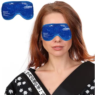 Relaxdays Augenmaske kühlend & wärmend, 2er Set, Gelperlen, Kühlmaske für Augen, Kühlbrille mit Klettverschluss, blau