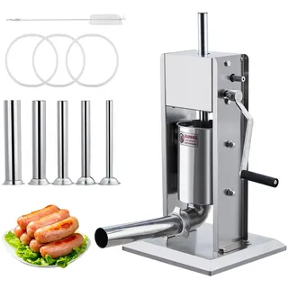 Wurstfüller,3L Edelstahl Industrie Wurstfüllmaschine,Fleischfüller Mit Zwei Geschwindigkeiten,Edelstahl Wurstfüller Mit 5 Füllrohren, Ideal Geeignet Für Den Gewerblichen Und Privaten Gebrauch