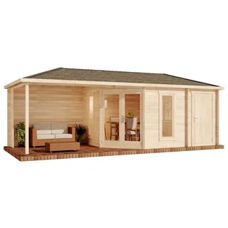 Alpholz 5-Eck Gartenhaus Liwa mit Anbau 28mm Unbehandelt 714 cm x 302 cm