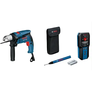 Bosch Professional Schlagbohrmaschine GSB 13 RE (Leistung 600 Watt, inkl. Tiefenanschlag 210mm, Schnellspannbohrfutter 13mm) + Bosch Professional Ortungsgerät GMS 120-27 (Markierstift, Schutztasche)
