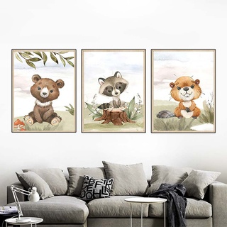 3er Set Poster Kinderzimmer Bilder Deko Junge Mädchen Poster Kinderbilder, Dschungel Tiere Wandbilder Babyzimmer Kinderposter (A,50x70cm)