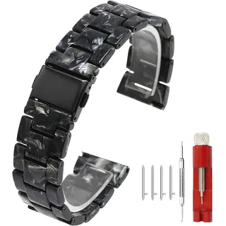 Kai Tian Leicht Harz Uhrenarmbänder für Frauen Männer Schnelle Veröffentlichung 20mm Armband mit Edelstahlschnalle Entfernbare Links Ersatz Armband Achat Schwarz
