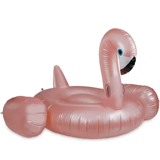 Relaxdays Aufblasbarer Flamingo XXL, Badeinsel für Pool & Meer, 2 Griffe, Diagonale 185cm, Riesen Badeflamingo, roségold