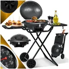 KESSER® elektrischer Elektrogrill 2in1 Tischgrill - Standgrill mit Deckel und Standfuß   max. 2400 Watt   Faltbar   Thermometer   Antihaftbeschichtung   Grillplatte Abstelltische   2 Räder