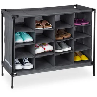Relaxdays Schuhregal, 16 Fächer, leichter Aufbau, stabiler Stoffschuhschrank, HxBxT: 65 x 84 x 36 cm, grau
