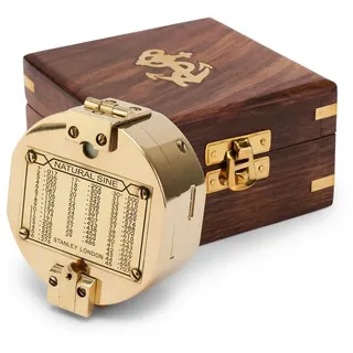 NKlaus Dekoobjekt 7cm Brunton-Kompass aus Messing Holzbox Taschenkompass Peilkompass Ori