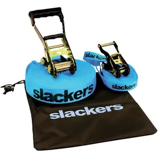 Slackers USA Slackline Classic 15m, Set mit zusätzlicher Teaching Line, Handlauf zum leichten Erlernen, Ratschenschutz, Anleitung, Tasche, ideal für Kinder und Familie, 980010