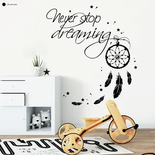 Wandtattoo Loft "Never Stop Dreaming" Wandtattoo Sprüche – 30 Farben & 4 Größen – selbstklebender Schriftzug mit Schmetterling, Wandtattoo Schlafzimmer, Wanddekoration für Wohnzimmer & Schlafzimmer