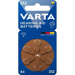 Varta Hearing Aid 312 PR41 Zink-Luft, Hörgerätebatterien Zinc Air Button cell 1,45V 6er Blister