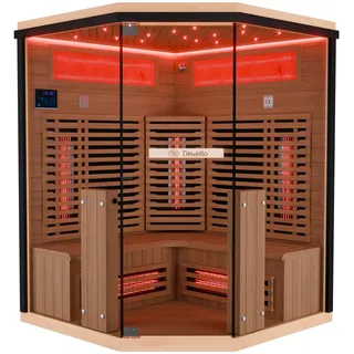 Dewello Dewello® Infrarotkabine Infrarotsauna KENORA 140x140 für 2-3 Personen aus Hemlockholz, Dual-Therm, Salzsteinoptik