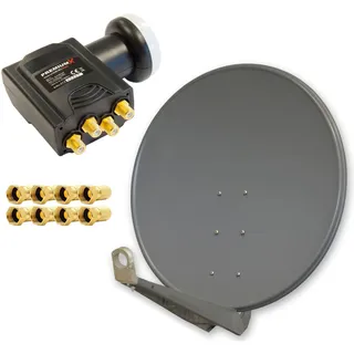 PremiumX Antenne DELUXE100 Aluminium 100cm Digital SAT Schüssel Spiegel in Anthrazit Quad LNB 8x F-Stecker