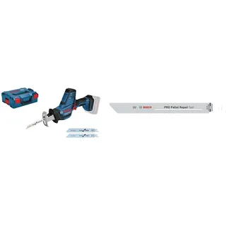 Bosch Professional 18V System Akku Säbelsäge GSA 18 V-LI C (inkl. 3x Säbelsägeblatt, ohne Akku/Ladegerät) + 5x PRO Pallet S1022HFR Repair fast Säbelsägeblatt (Stahl, Holz mit Nägeln, Länge 200 mm)