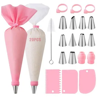 Coonoor Spritzbeutel mit Tüllen 40 Stück, Spritztüllen Set, Torten Zubehör (40-tlg) mit Spritztüllen Edelstahl, Silikon Spritzbeutel rosa