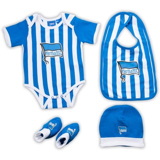 Hertha BSC Berlin Baby Set blau-weiß 4-TLG Geschenkset: Body Mütze Lätzchen Schühchen HBSCB - Plus Lesezeichen I Love Berlin Größe 50/56