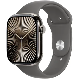 GPS + Cellular 46 mm Titangehäuse natur Sportarmband steingrau S/M