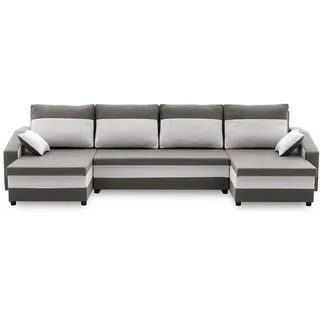 Mebligo ECKSOFA U MIT SCHLAFFUNKTION Sparta Grau/Weiß