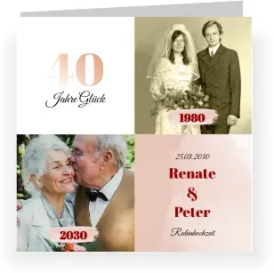 Einladungskarte Hochzeitstag: Romantisches Aquarell mit Fotos in Rosa