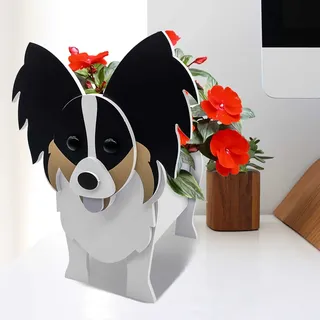 NOALED Pflanzgefäß für Hunde, Papillon-Tierblumen-Pflanzgefäß für Gartendekoration, neues Deko-Geschenk für Hundeliebhaber. 3D-Pflanzgefäß in Hundeform, für drinnen und draußen, Papillon