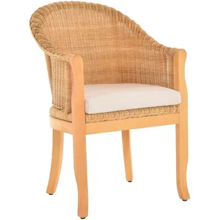 Krines Home Relaxsessel Rattan-Sessel mit Holzbeinen, Sessel aus echtem Rattan- mit Polster, Rattanstuhl gelb