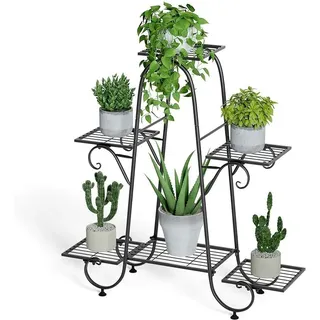 Pflanzenregal Metall Blumenständer draußen, Blumenregal outdoor 6 Ebenen Blumentreppe Pflanzentreppe für Garten, Balkon, Wohnzimmer, Terrasse,