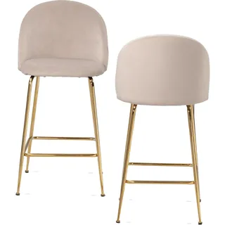 Wohnling 2er Set Barhocker Samt beige