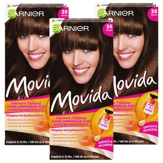 Garnier Tönung, Intensiv-Tönung Haarfarbe, für leuchtende Farben, auch für graues Haar, ohne Ammoniak, Movida, 35 Braun, 3er Pack Haarcoloration-Set