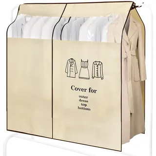 OTraki Abdeckung Kleiderständer 120 × 150 cm Staubschutz kleiderschutzhüllen Atmungsaktiv schutzhülle Staubdicht Feuchtigkeit Lang mit Magic Tape Beige